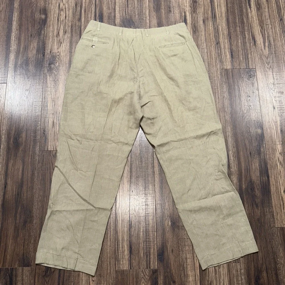 Vtg USA Made Brooks Brothers 38x30 Khaki Herringbone Linen Pleated Cuffed Pants